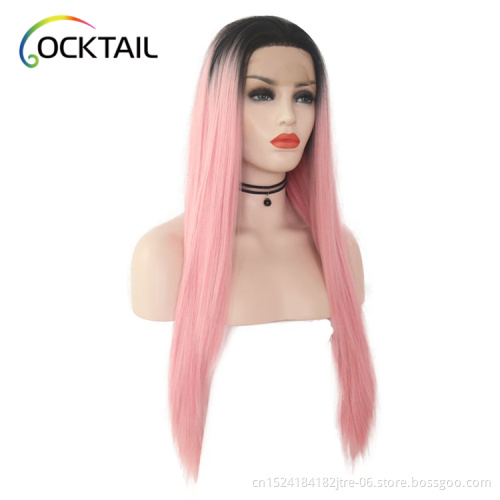 Colorful synthetic long hair wigs, wholesale ombre color silky straight longest lace front wig